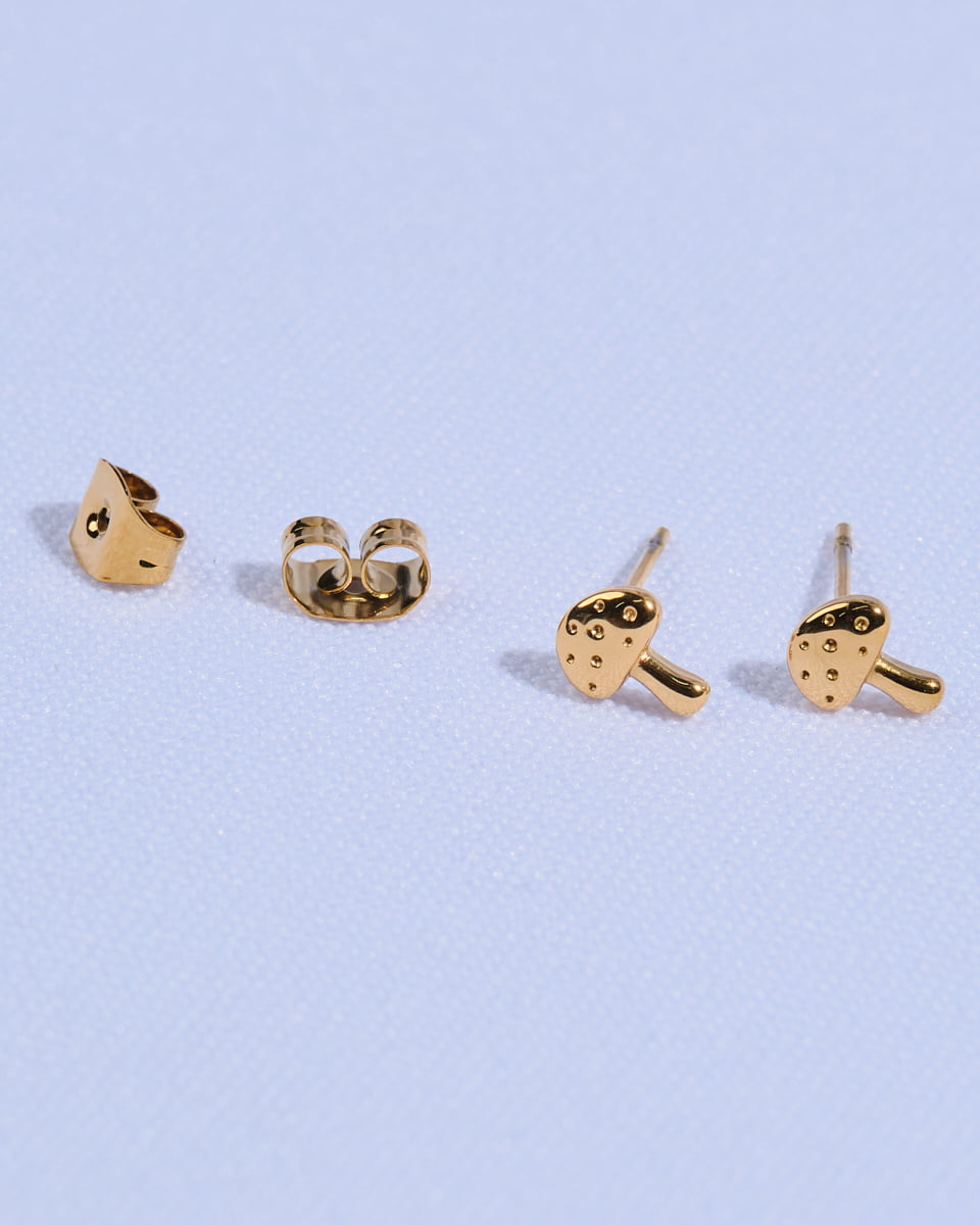18K Plated Mushroom Post Earrings