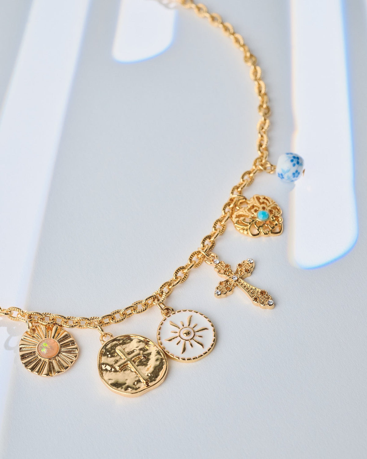 16K Plated Tracks Charm Necklace