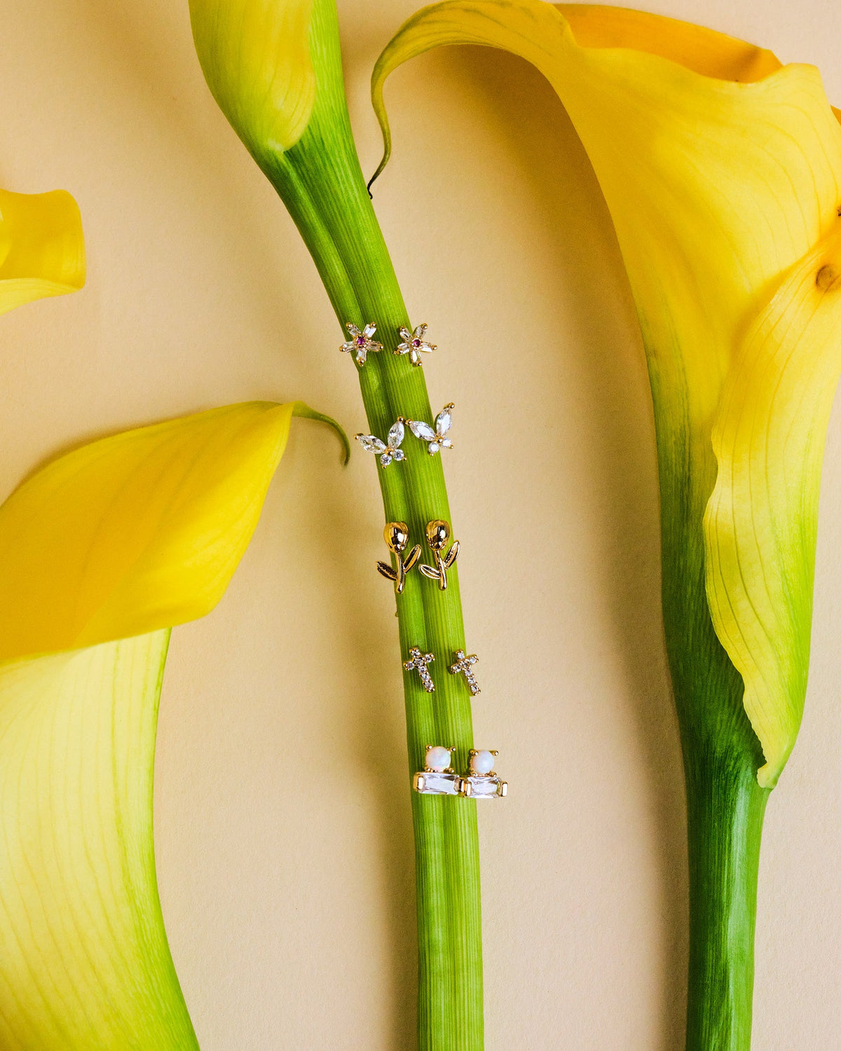 18K Plated Opal &amp; Crystal Stud Earrings