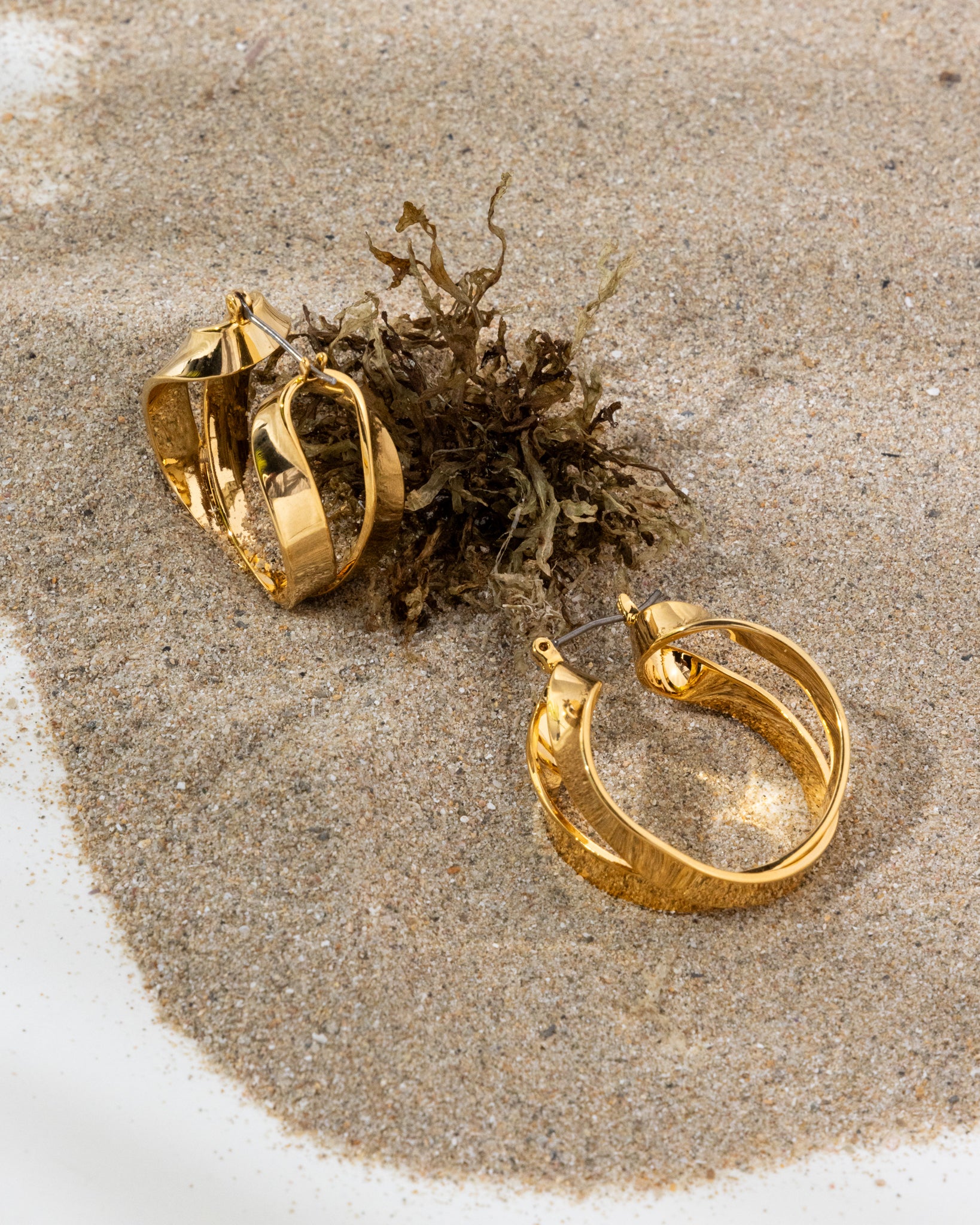 18K Plated Crossed Hoops