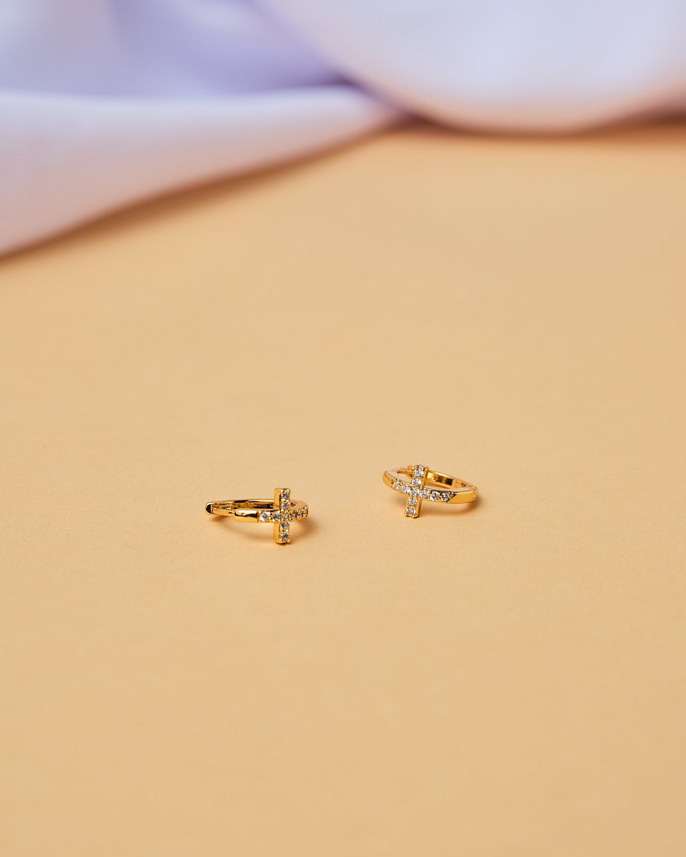 16K Plated Cross Hoop