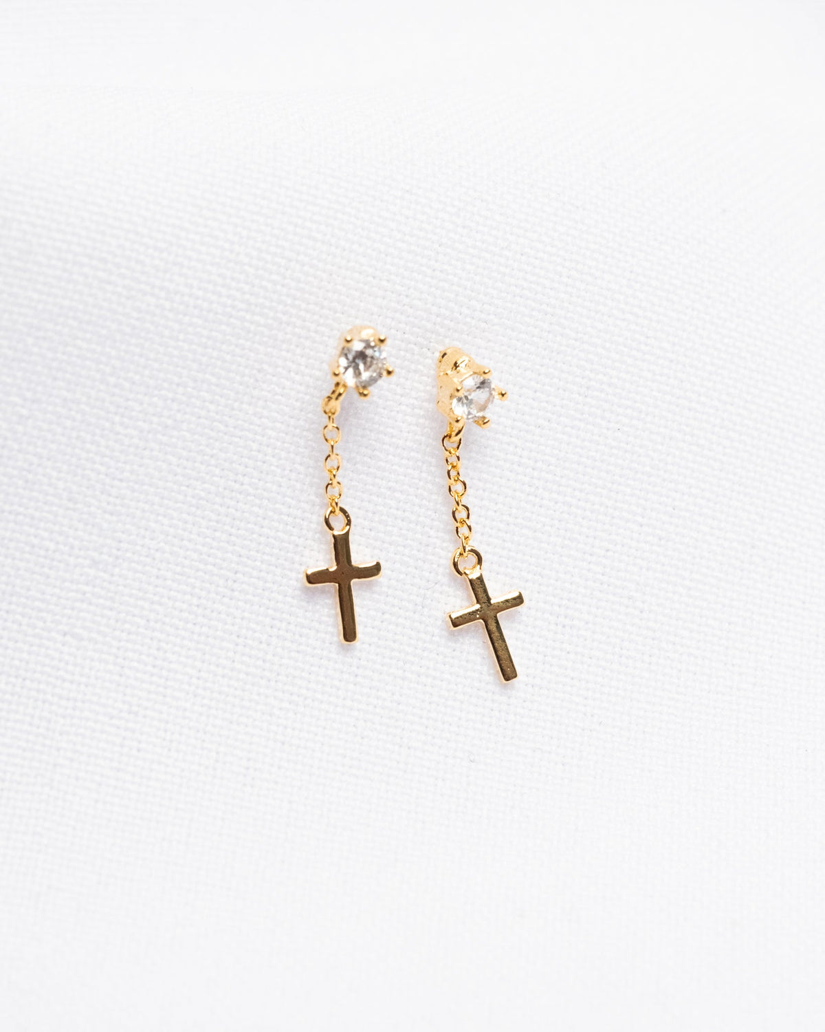 18K Plated Dangling Cross Post Earrings