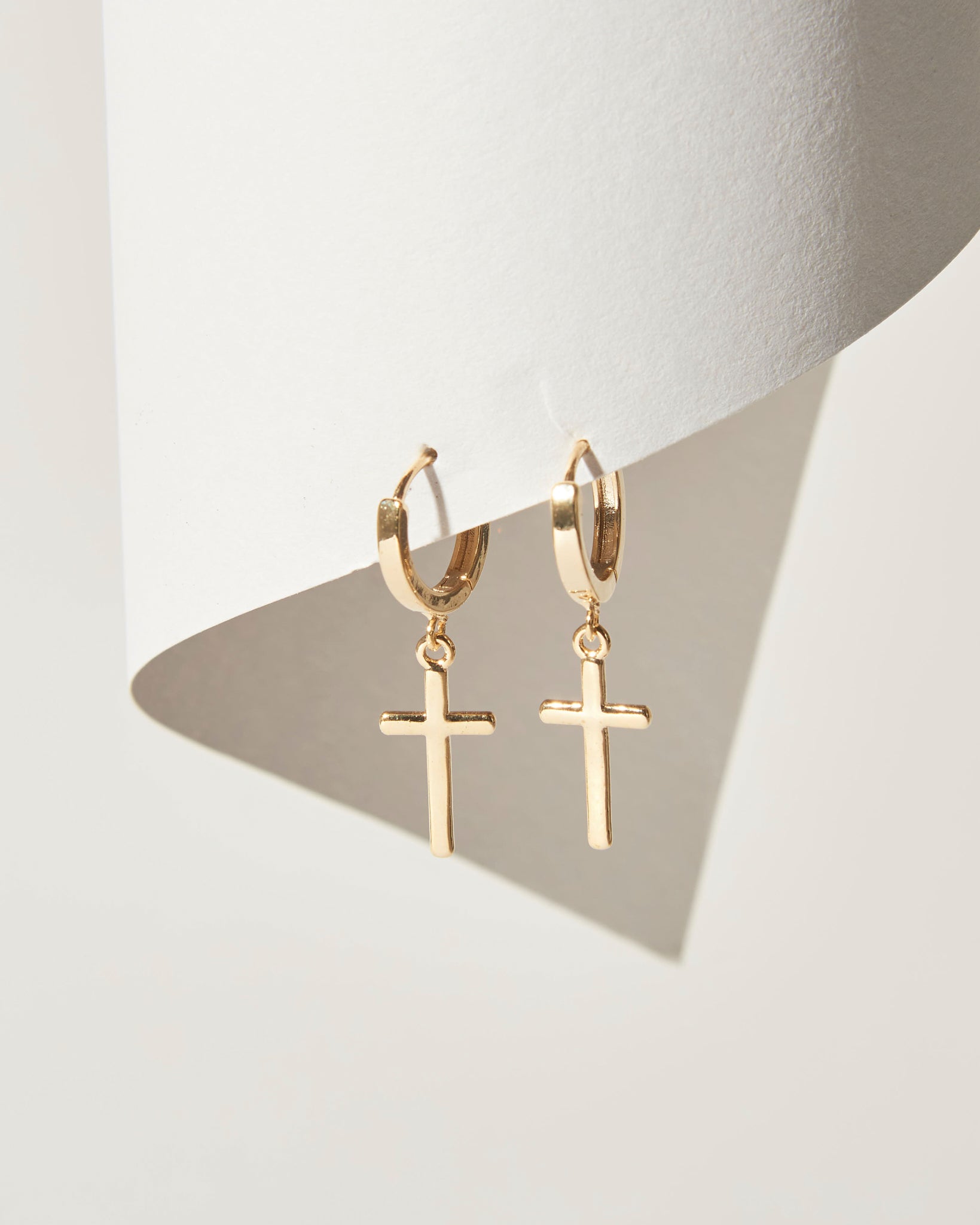 16K Plated Cross Dangling Hoop Earrings