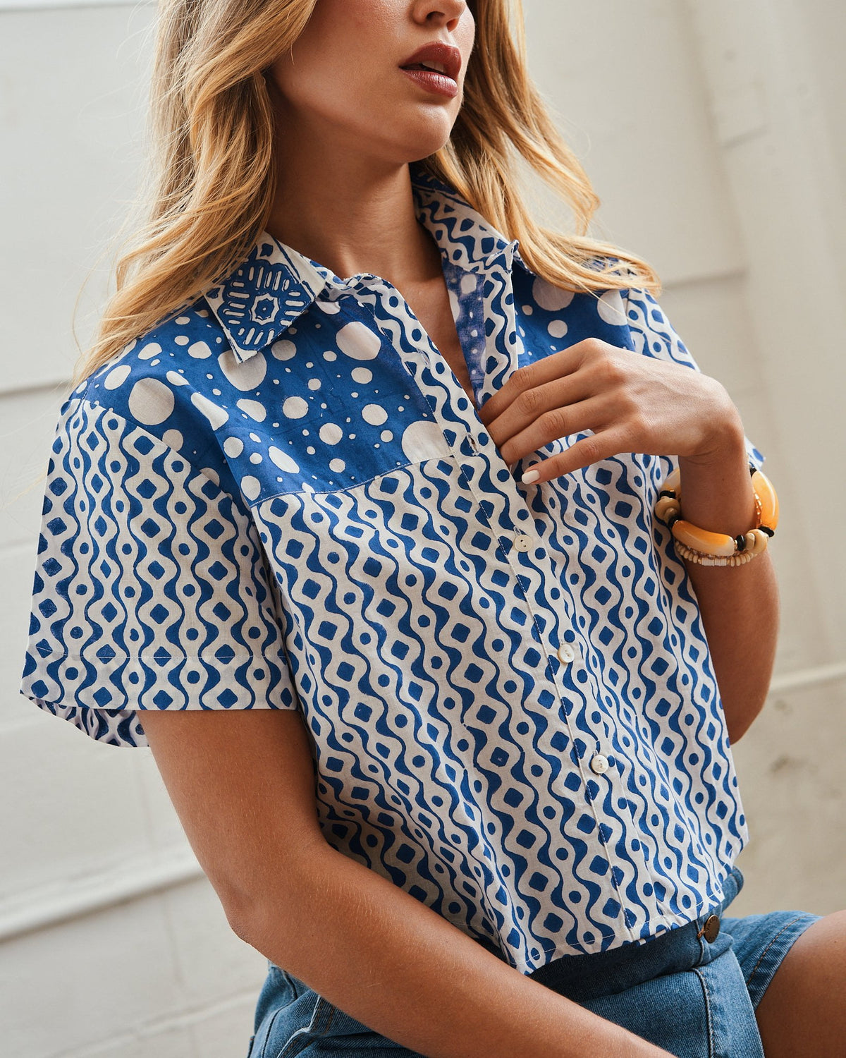 Strada Button Down Crop
