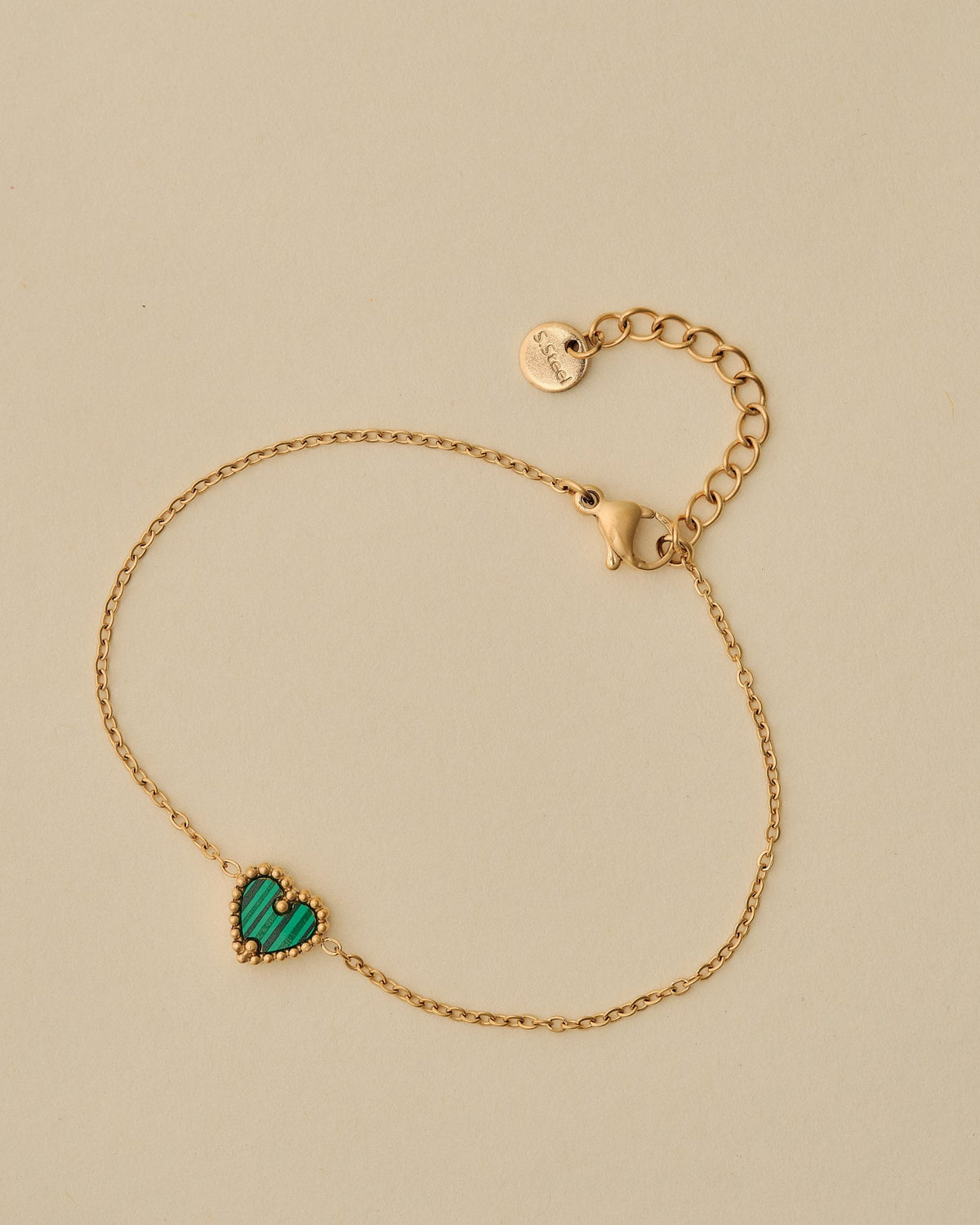 18K Plated Green Heart Bracelet