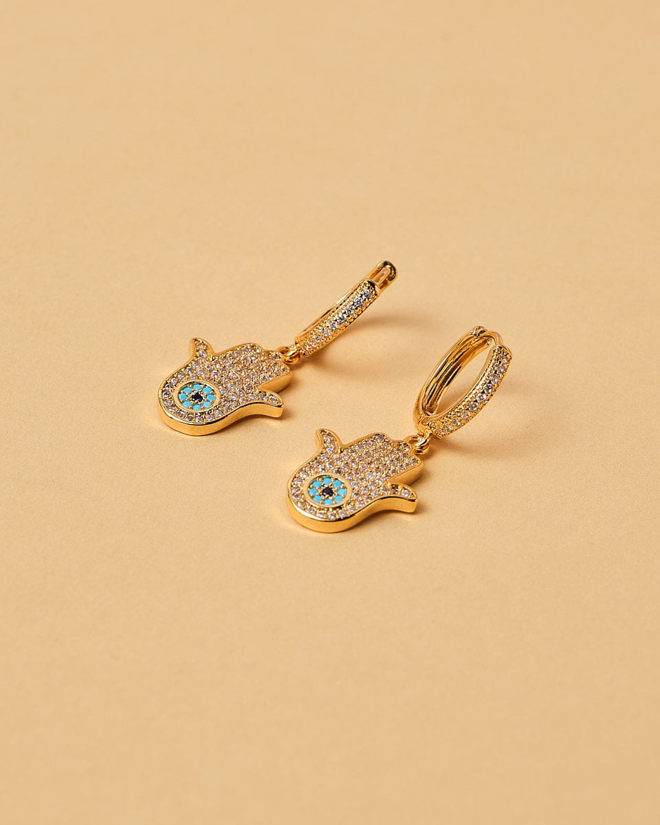 18K Plated Hamsa Dangle Earrings