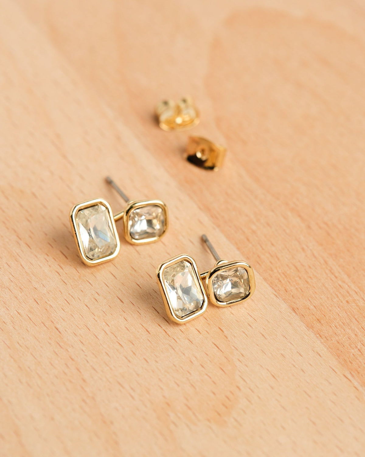 18K Plated Double Diamond Earrings