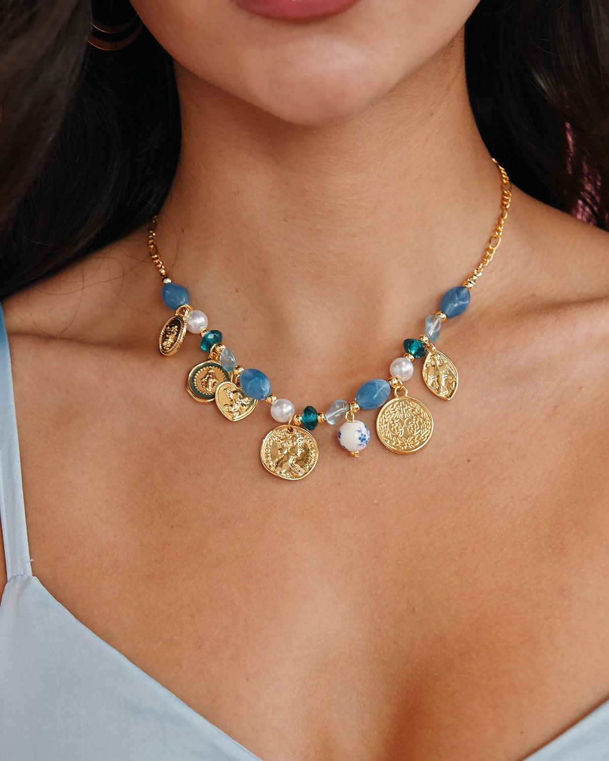 16K Plated Beaded Coins Necklace