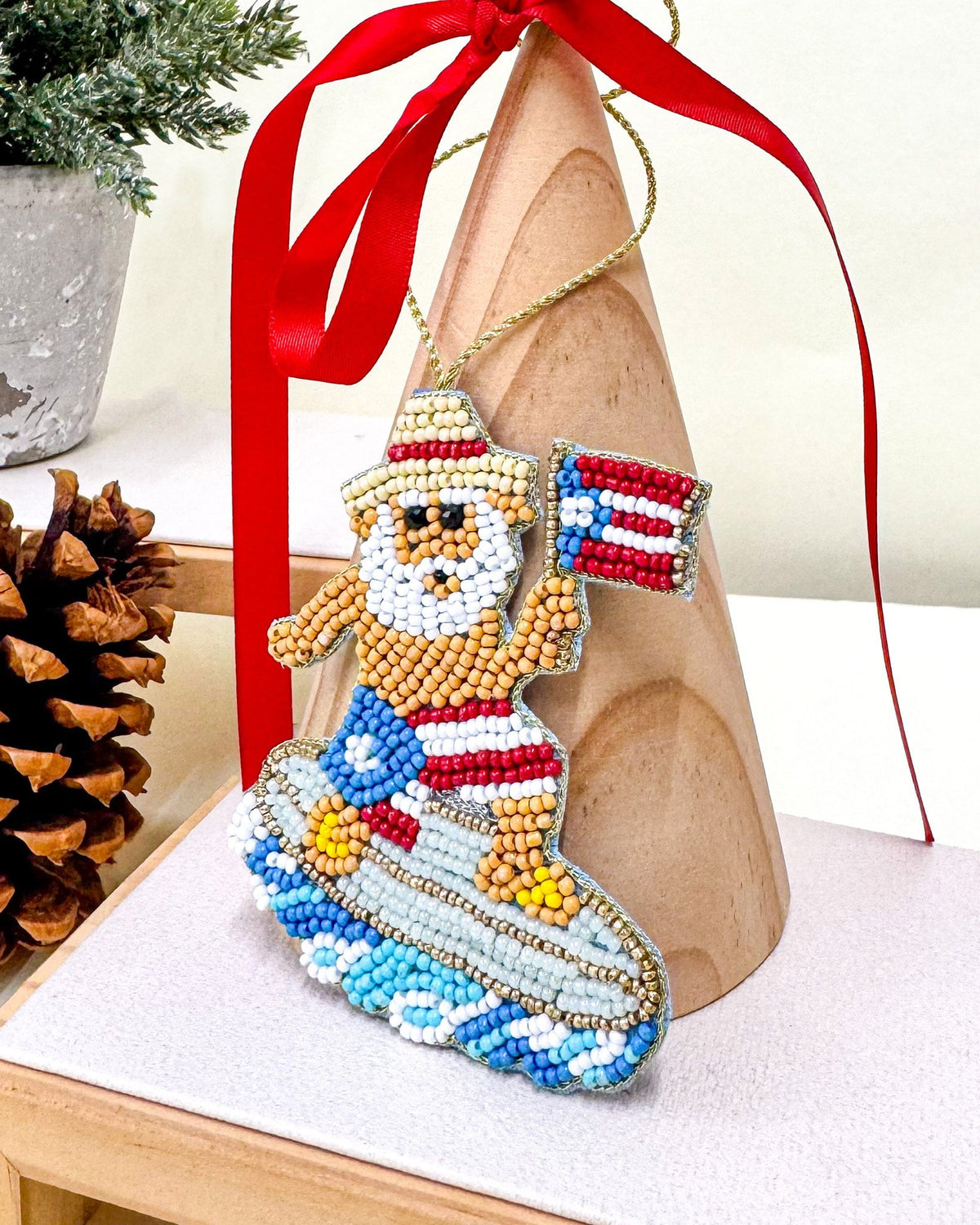 Surfer Santa Ornament