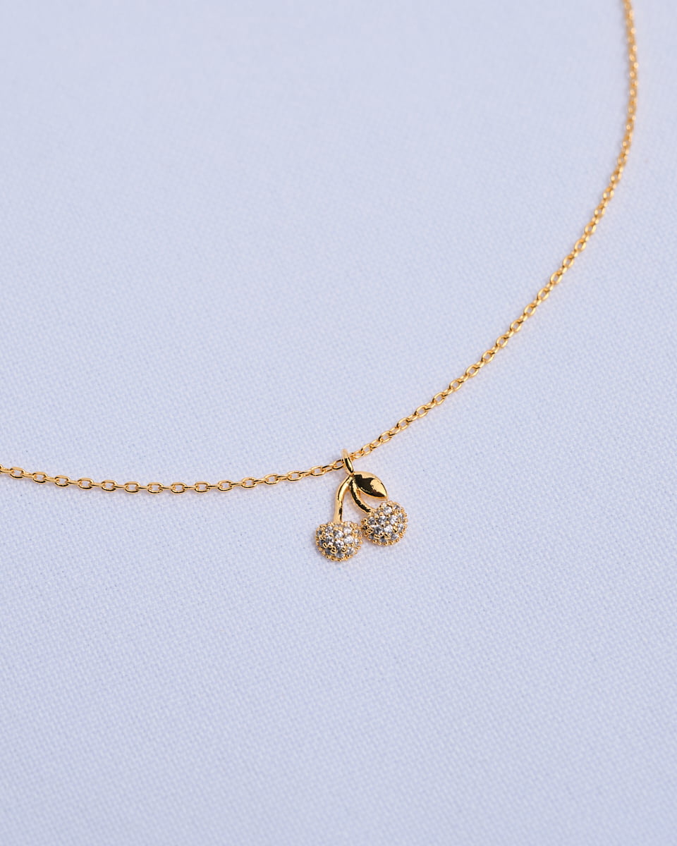 16K Plated Cherries Necklace