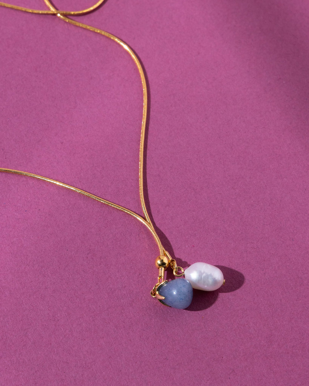 18K Plated Lariat Stone Necklace