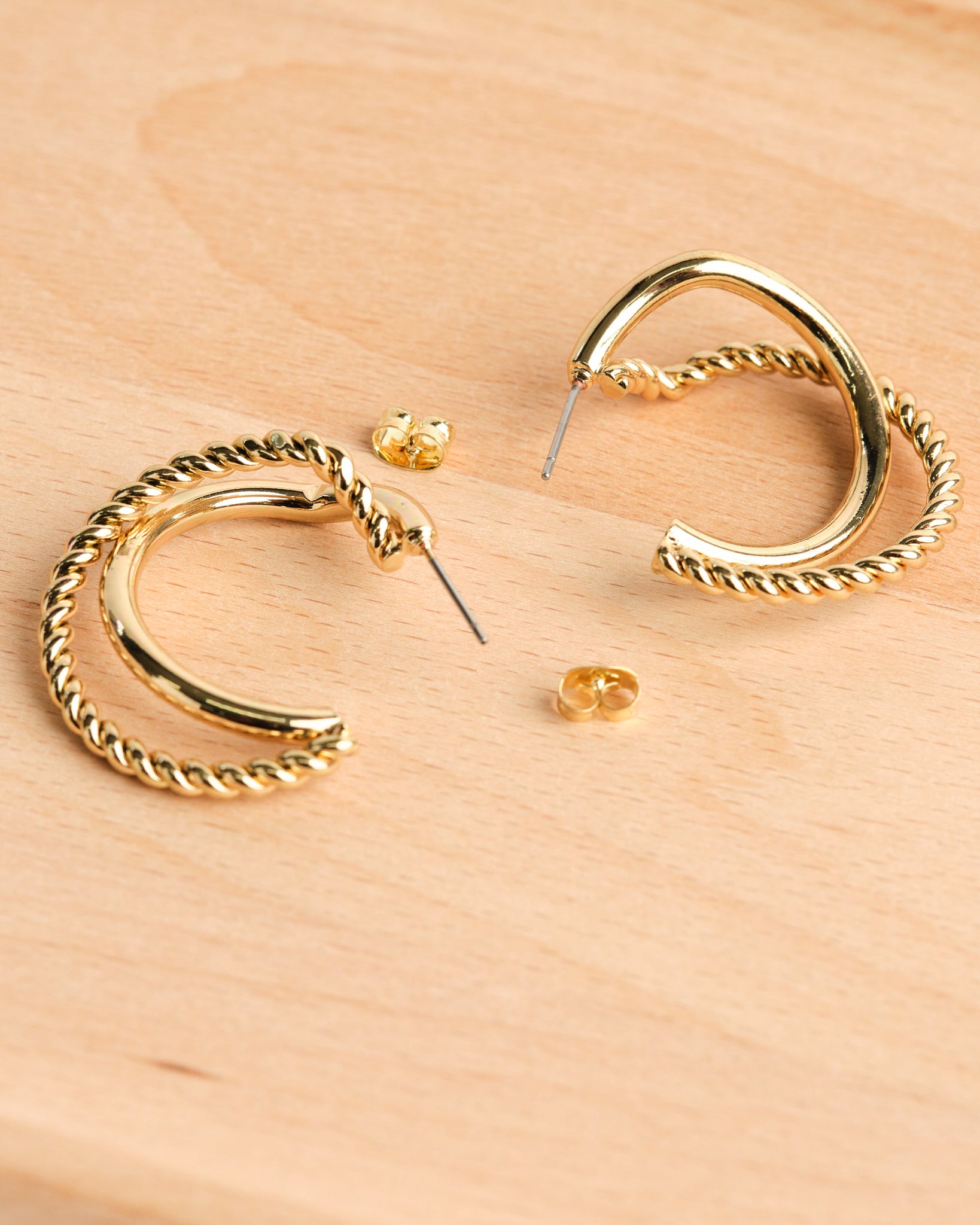 16K Plated Double Twisted Hoops