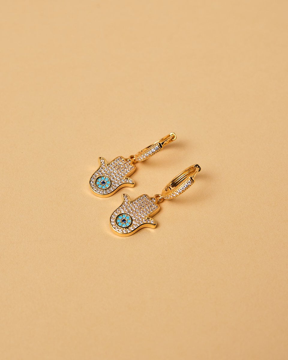 18K Plated Hamsa Dangle Earrings