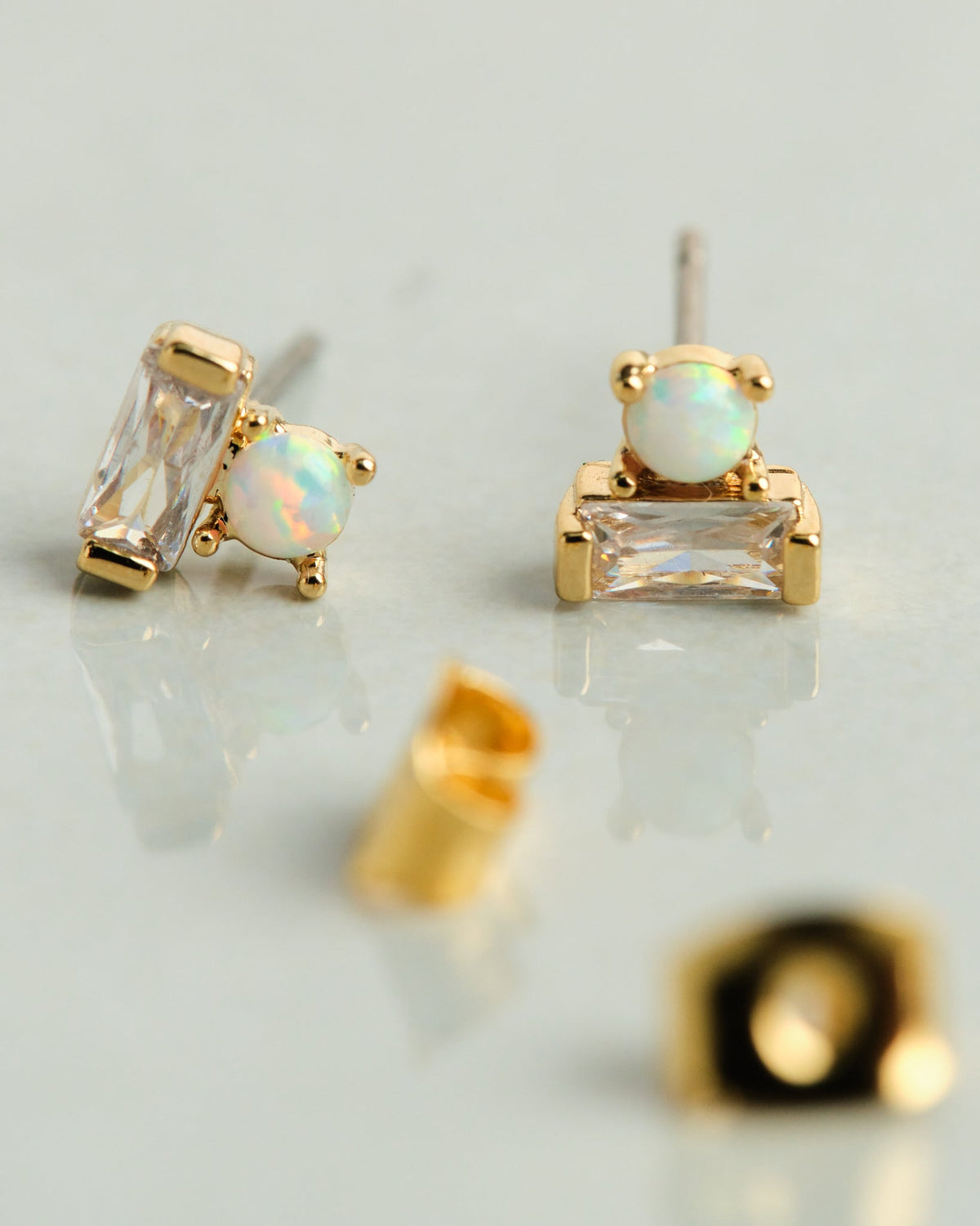 18K Plated Opal &amp; Crystal Stud Earrings