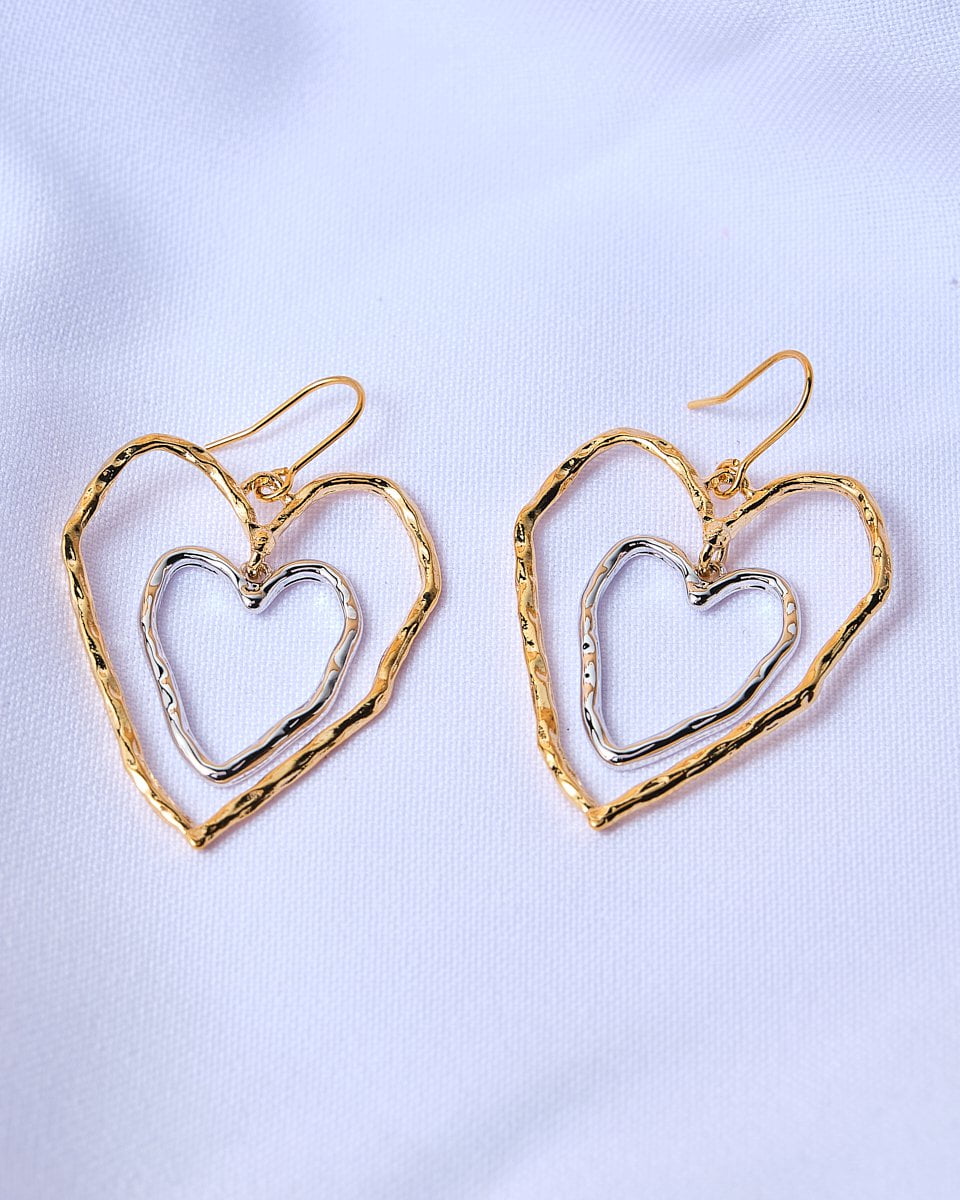 16K Plated Duo Hearts Earrings