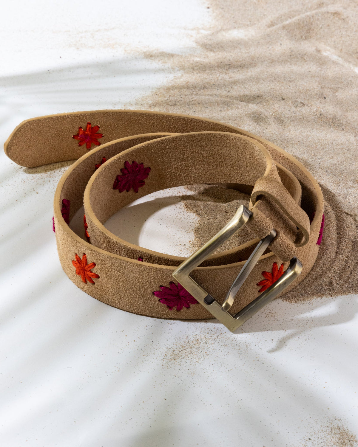 Embroidered Flowers Suede Belt