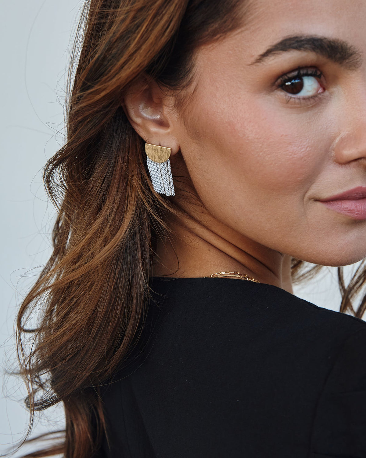 16K Plated Fringed Half Moon Earrings