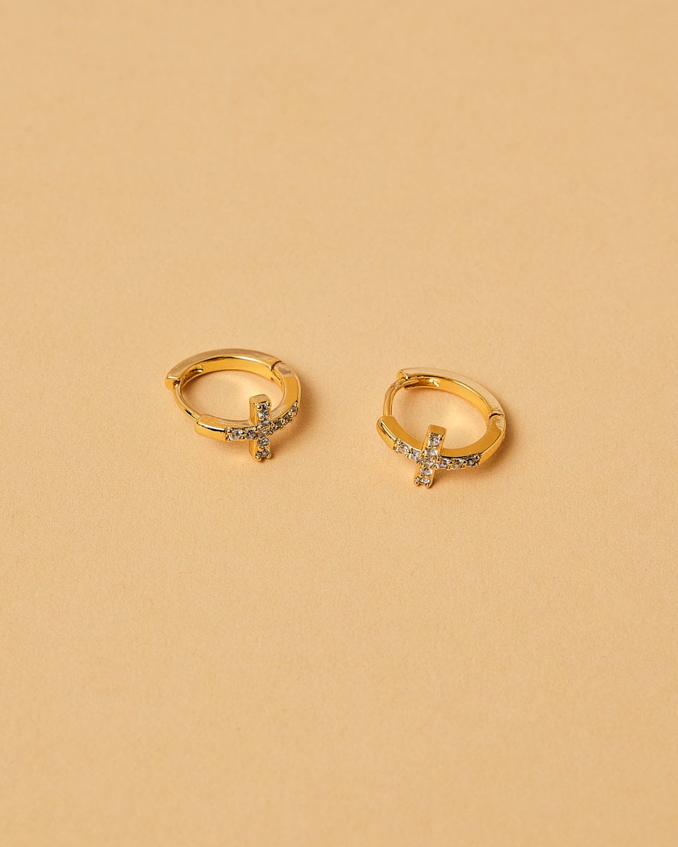 16K Plated Cross Hoop