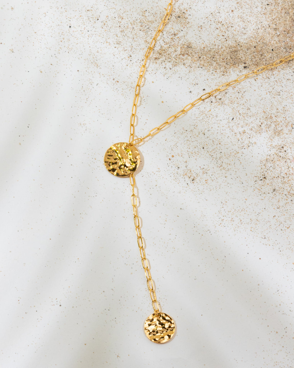 16K Plated Hammered Discs Necklace