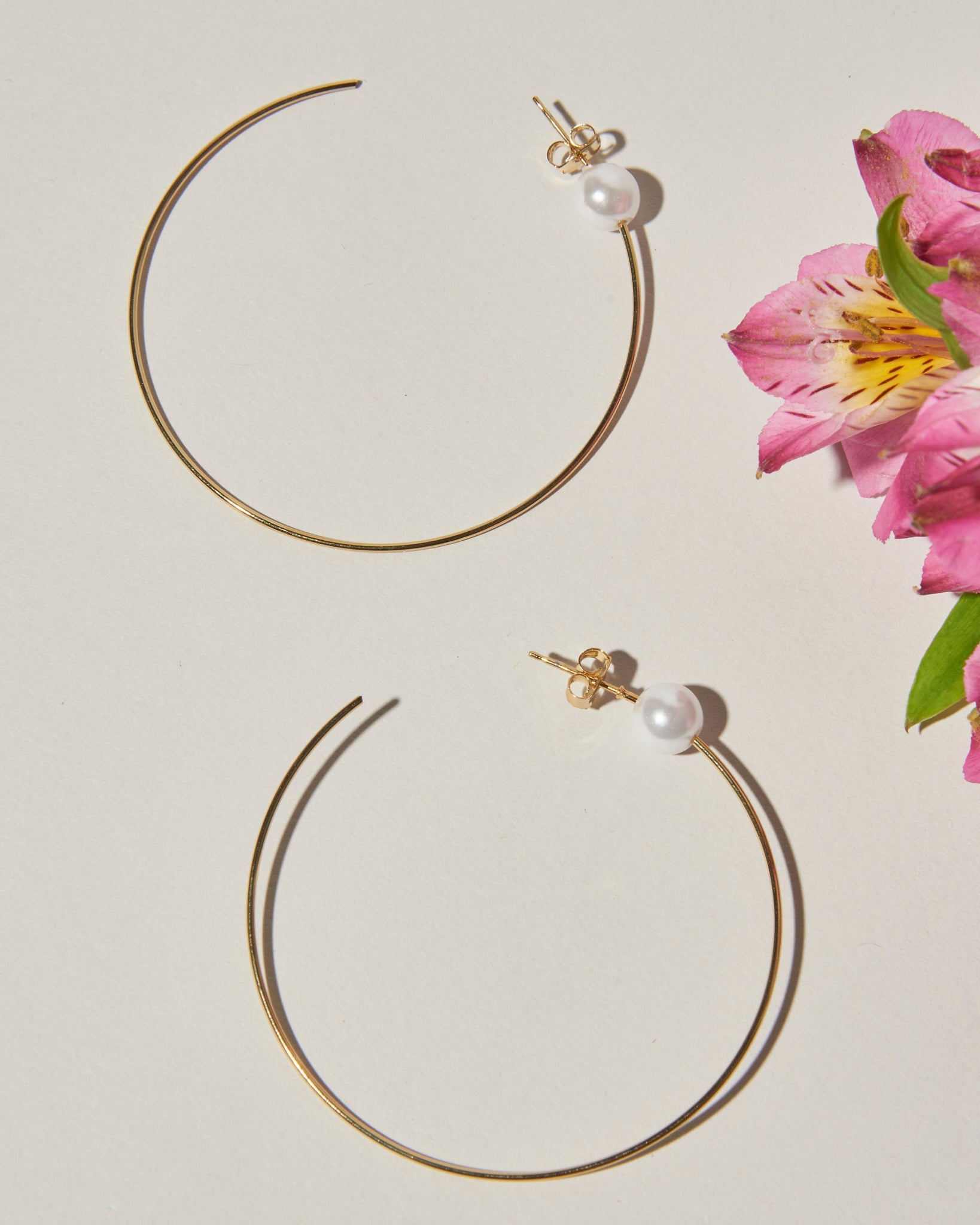 16K Plated Single Pearl Hoop Earrings