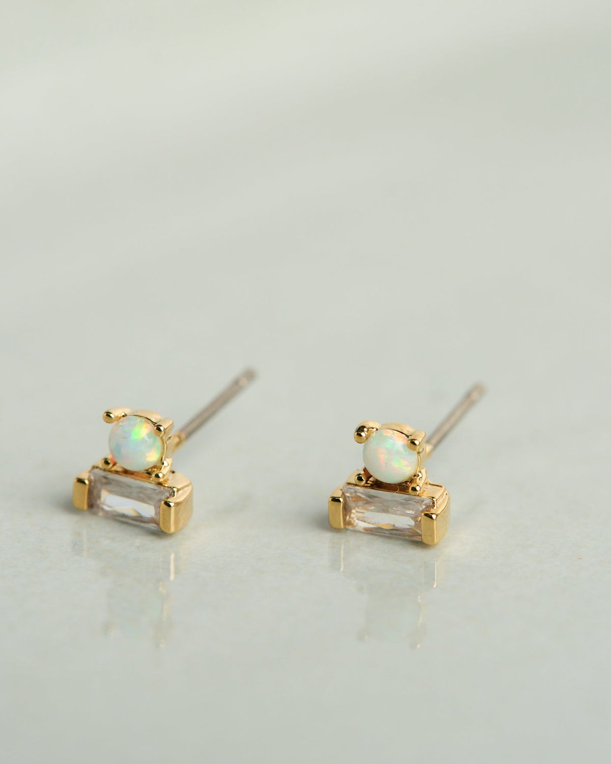 18K Plated Opal &amp; Crystal Stud Earrings