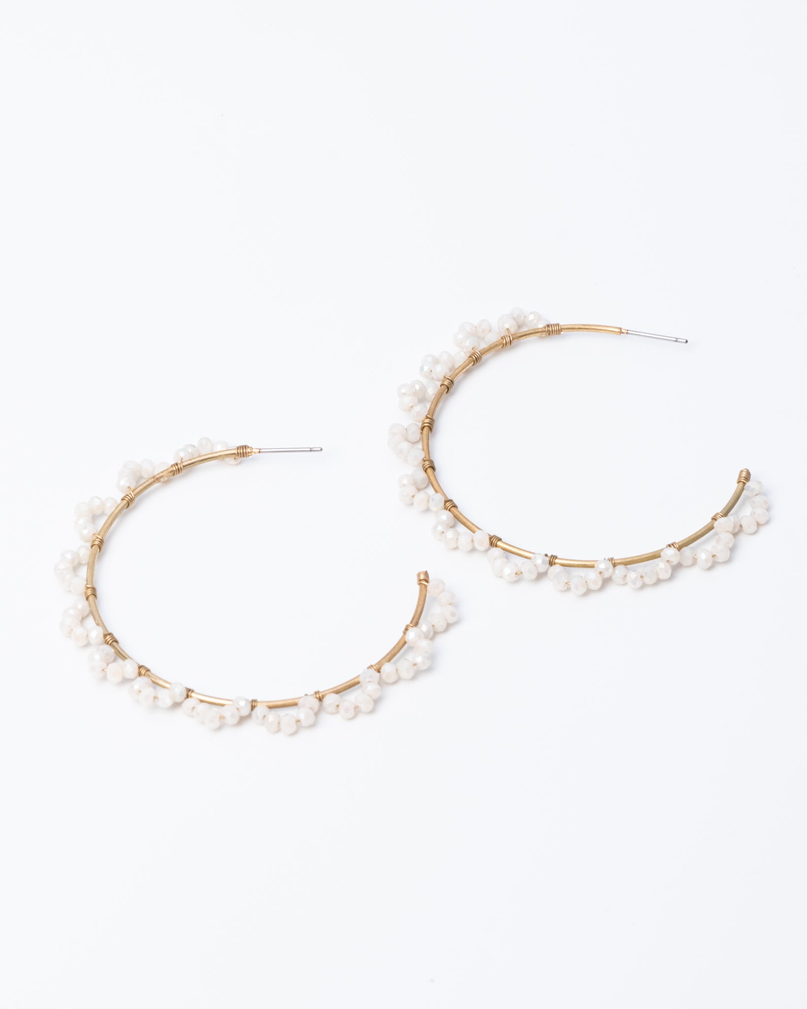 White Beads Hoop Earrings