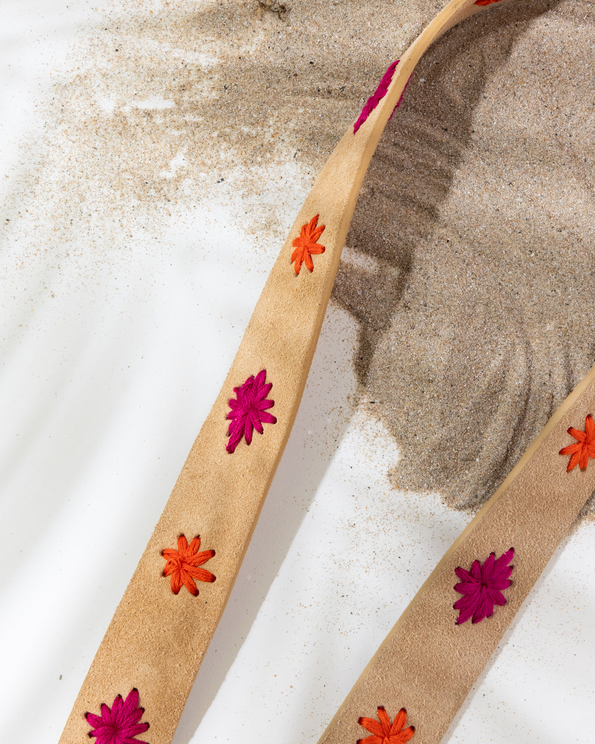 Embroidered Flowers Suede Belt