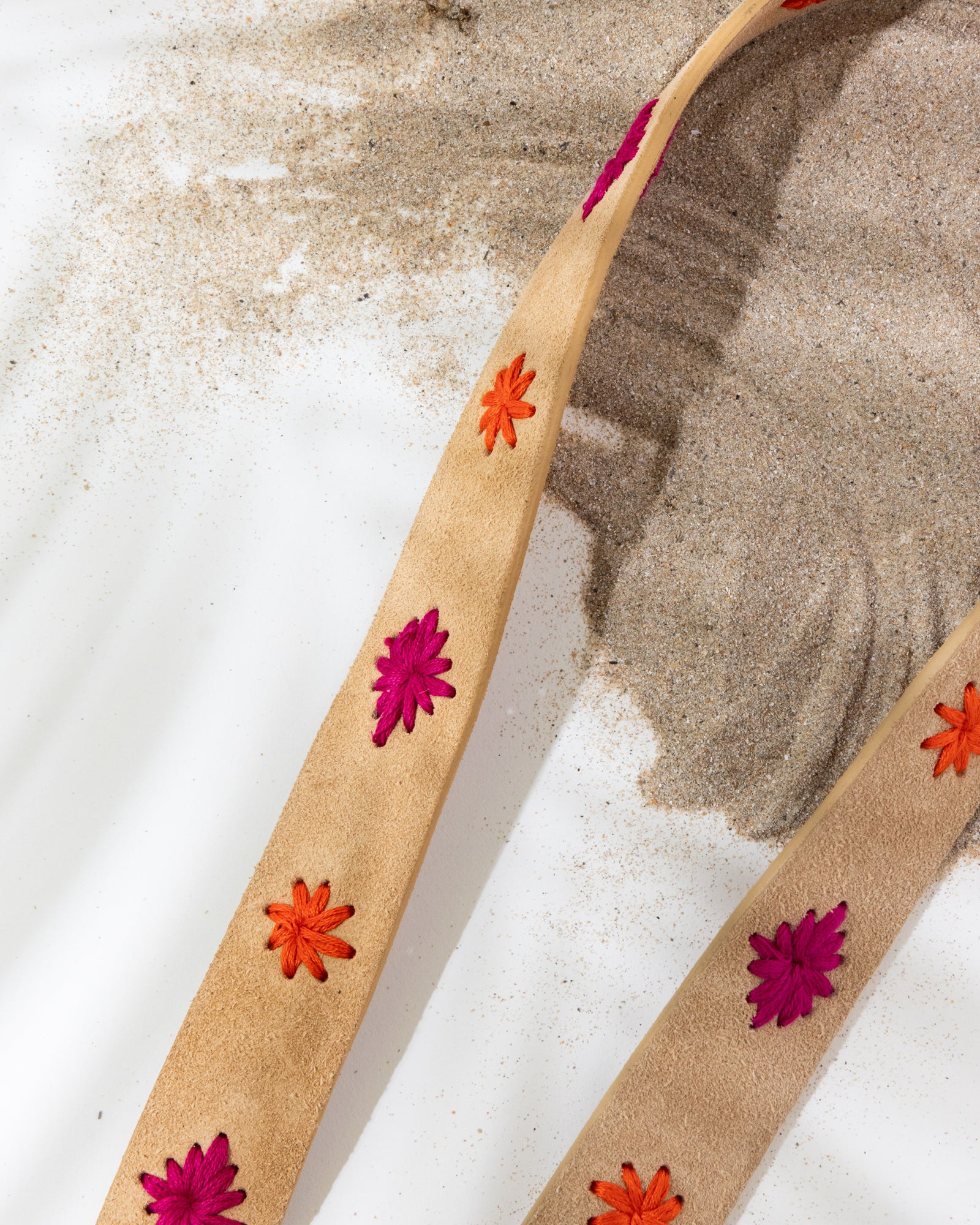 Embroidered Flowers Suede Belt