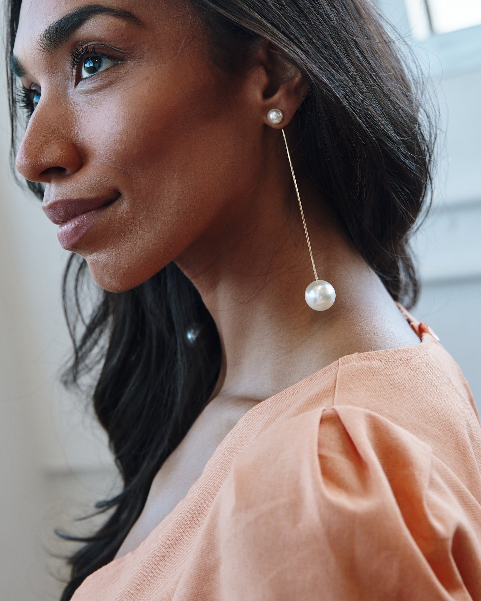 18K Plated Long Big Pearl Earrings