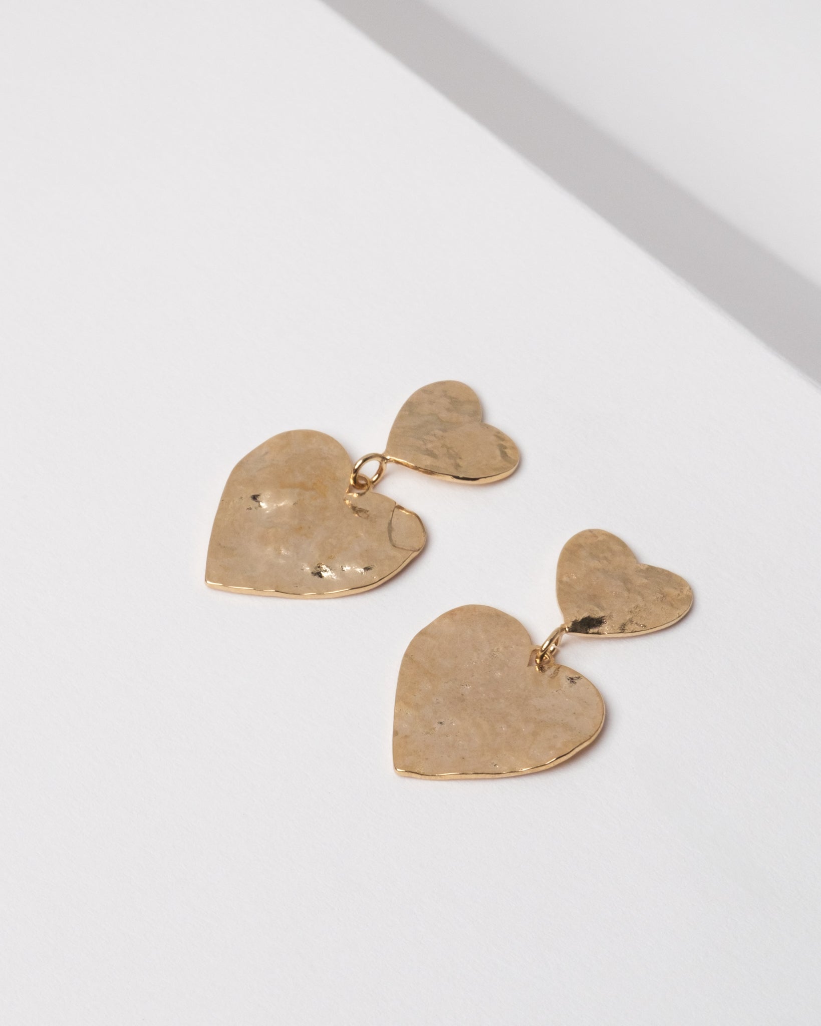 14K Plated Hammered Hearts Earring