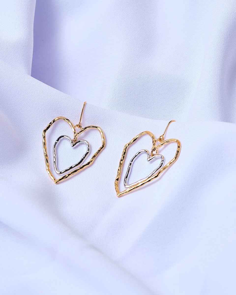 16K Plated Duo Hearts Earrings