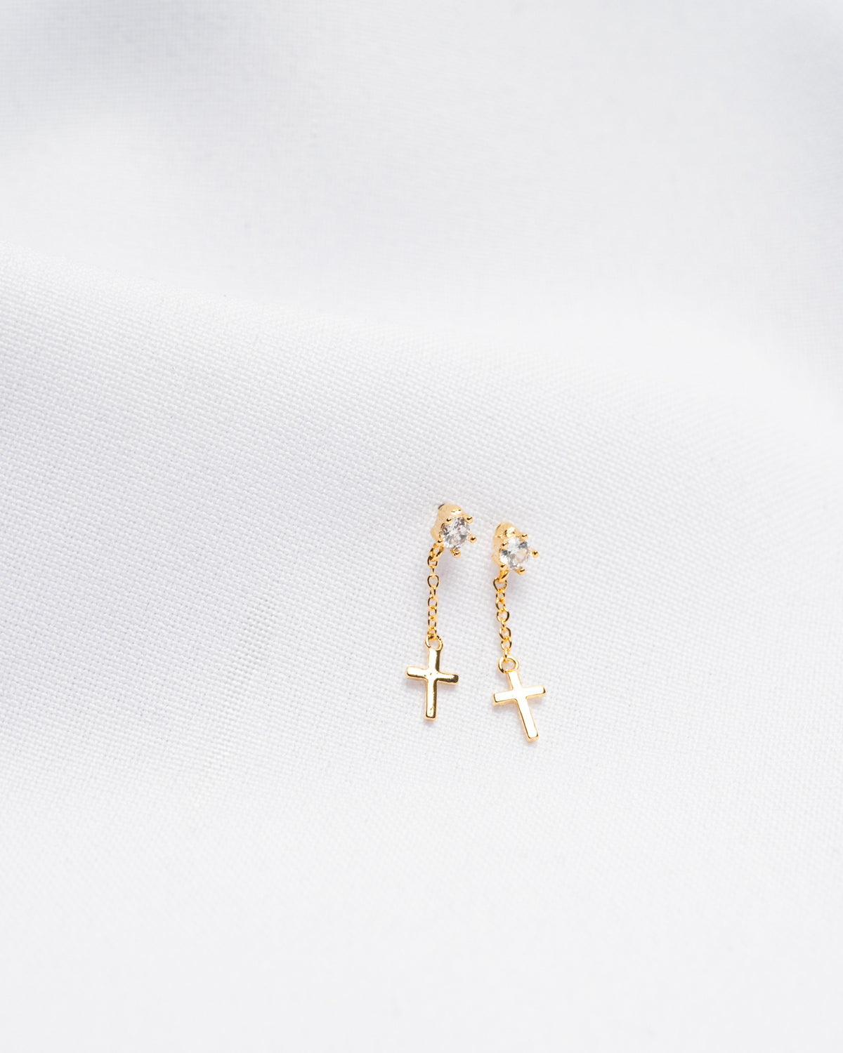 18K Plated Dangling Cross Post Earrings