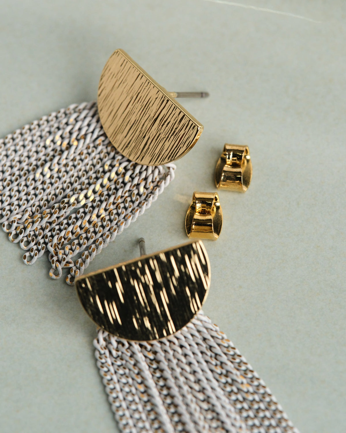 16K Plated Fringed Half Moon Earrings