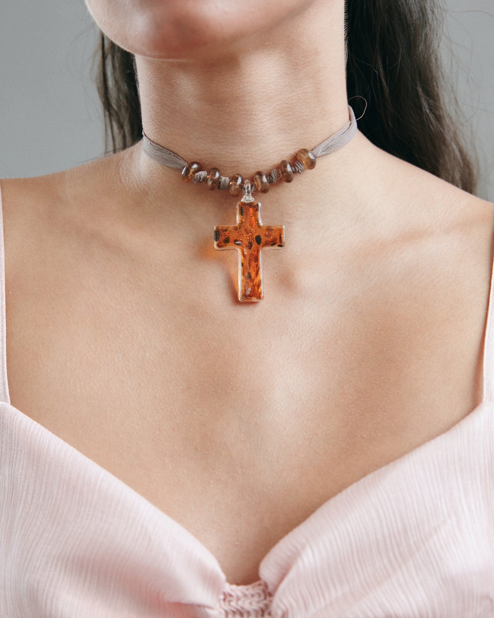 Brown Cross Choker